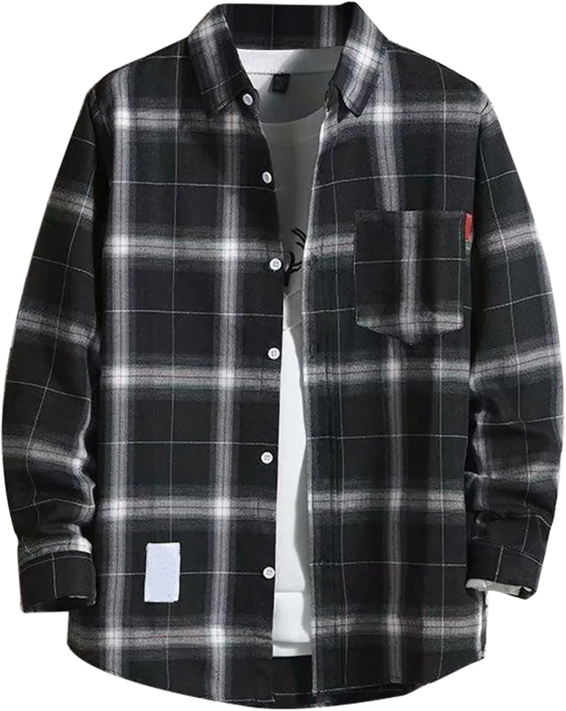 Mens Long Sleeve Button Down Shirts Casual Stylish Shirts Plaid Western Shirt Spring Outfits with Pocket