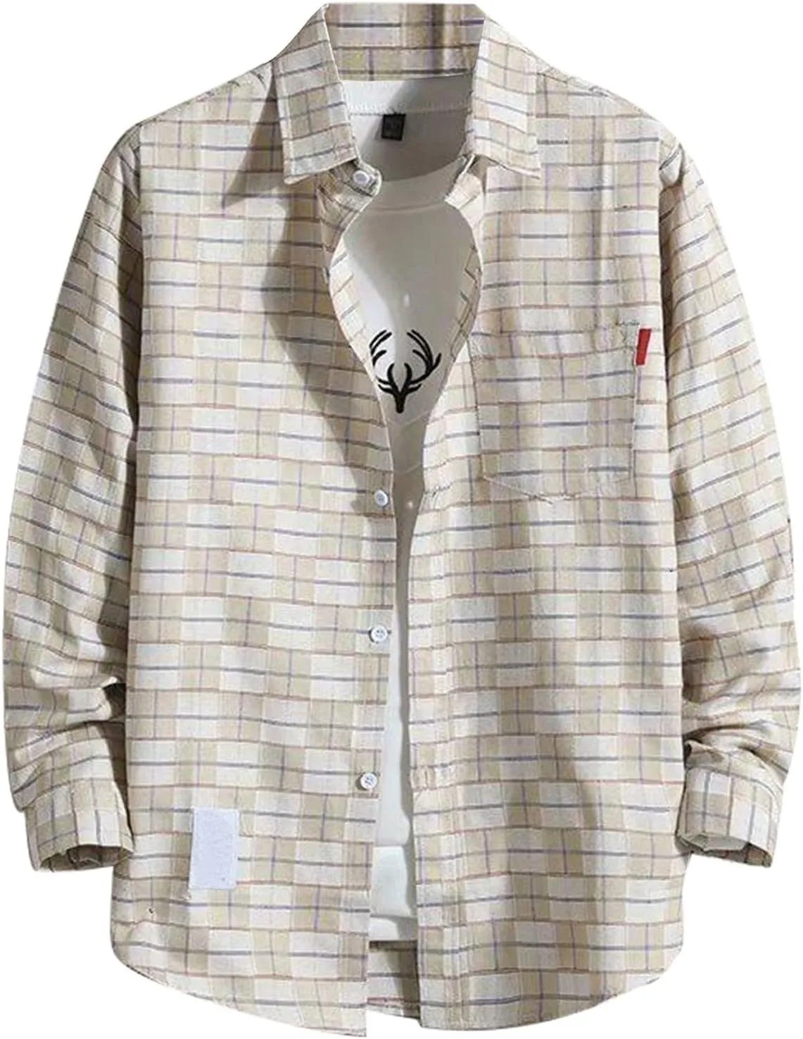 Mens Long Sleeve Button Down Shirts Western Shirts Tall Plaid T-Shirts Fall Jackets Casual Stylish with Pockets
