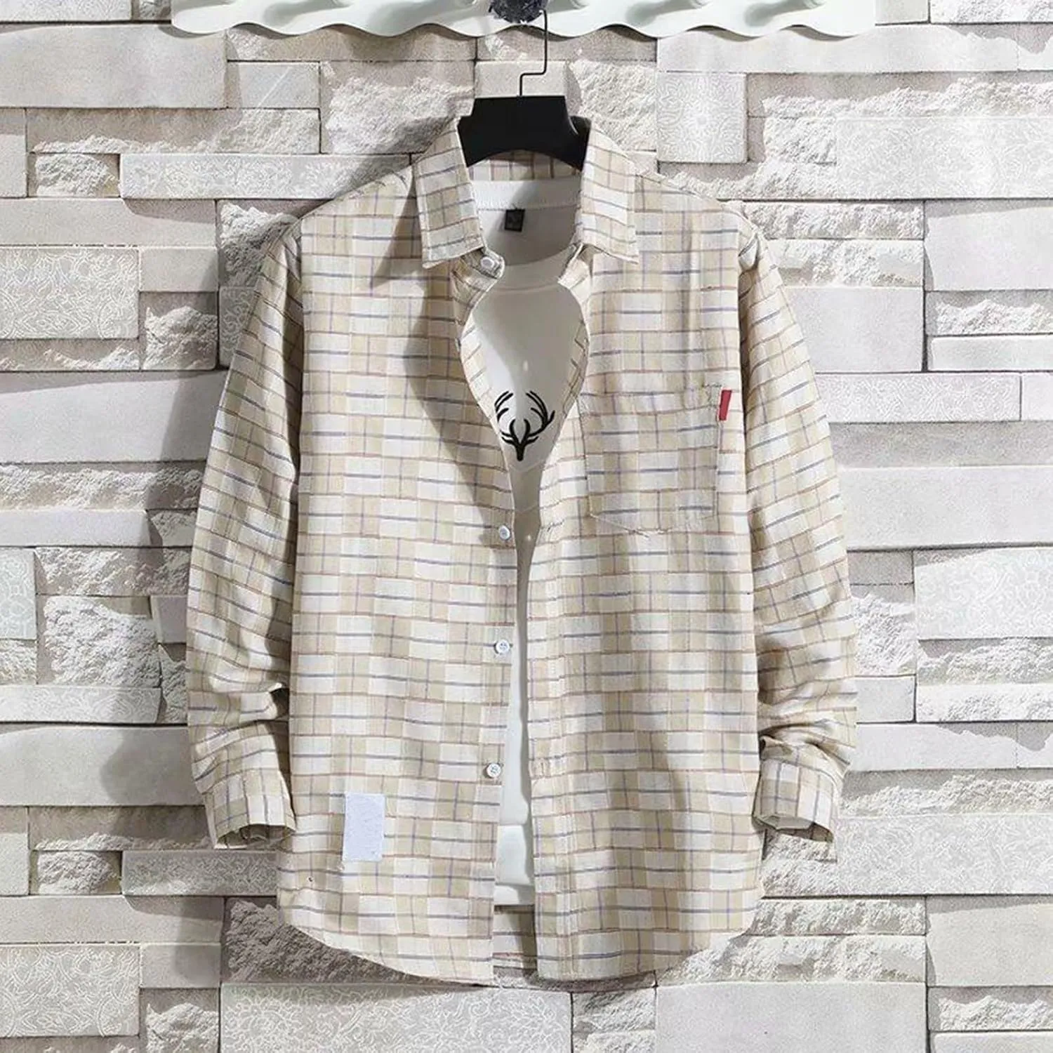 Mens Long Sleeve Button Down Shirts Western Shirts Tall Plaid T-Shirts Fall Jackets Casual Stylish with Pockets