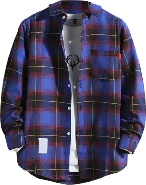 Mens Long Sleeve Button Down Shirts Western Shirts Tall Plaid T-Shirts Fall Jackets Casual Stylish with Pockets