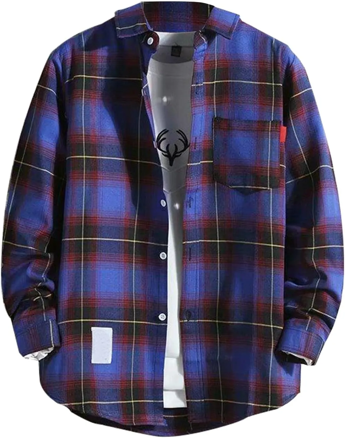 Mens Long Sleeve Button Down Shirts Western Shirts Tall Plaid T-Shirts Fall Jackets Casual Stylish with Pockets