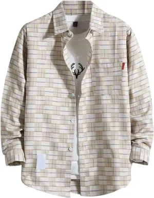 Mens Long Sleeve Button Down Shirts Western Shirts Tall Plaid T-Shirts Fall Jackets Casual Stylish with Pockets