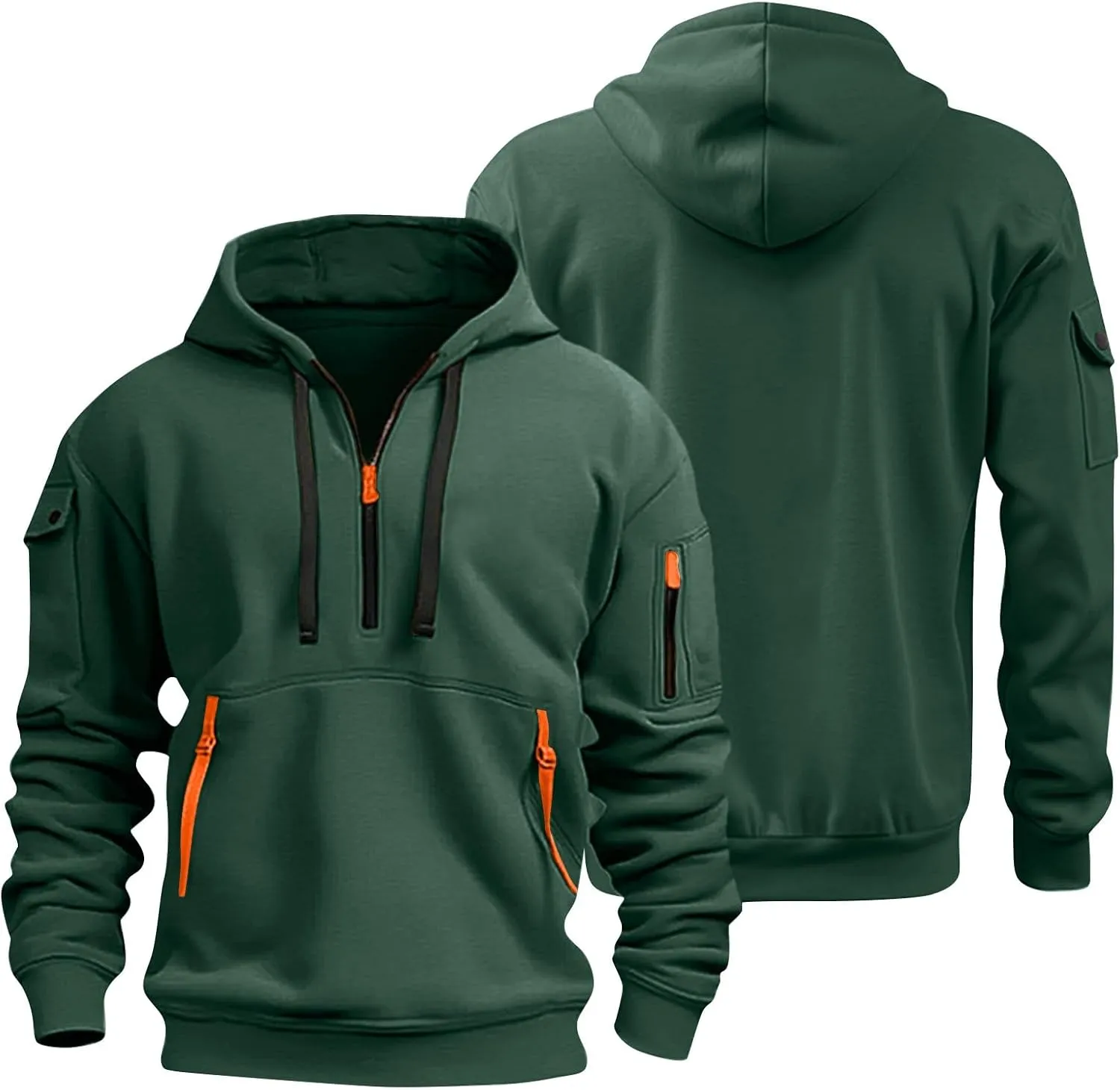 Mens Long Sleeve Quarter Zip Hoodies Print Tactical Pullover Hoodie Oversized Casual Hooded Sweatshirt with Pockets