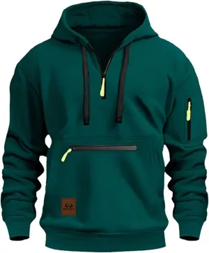 Mens Long Sleeve Quarter Zip Hoodies Print Tactical Pullover Hoodie Oversized Casual Hooded Sweatshirt with Pockets