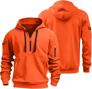 Mens Long Sleeve Quarter Zip Hoodies Print Tactical Pullover Hoodie Oversized Casual Hooded Sweatshirt with Pockets
