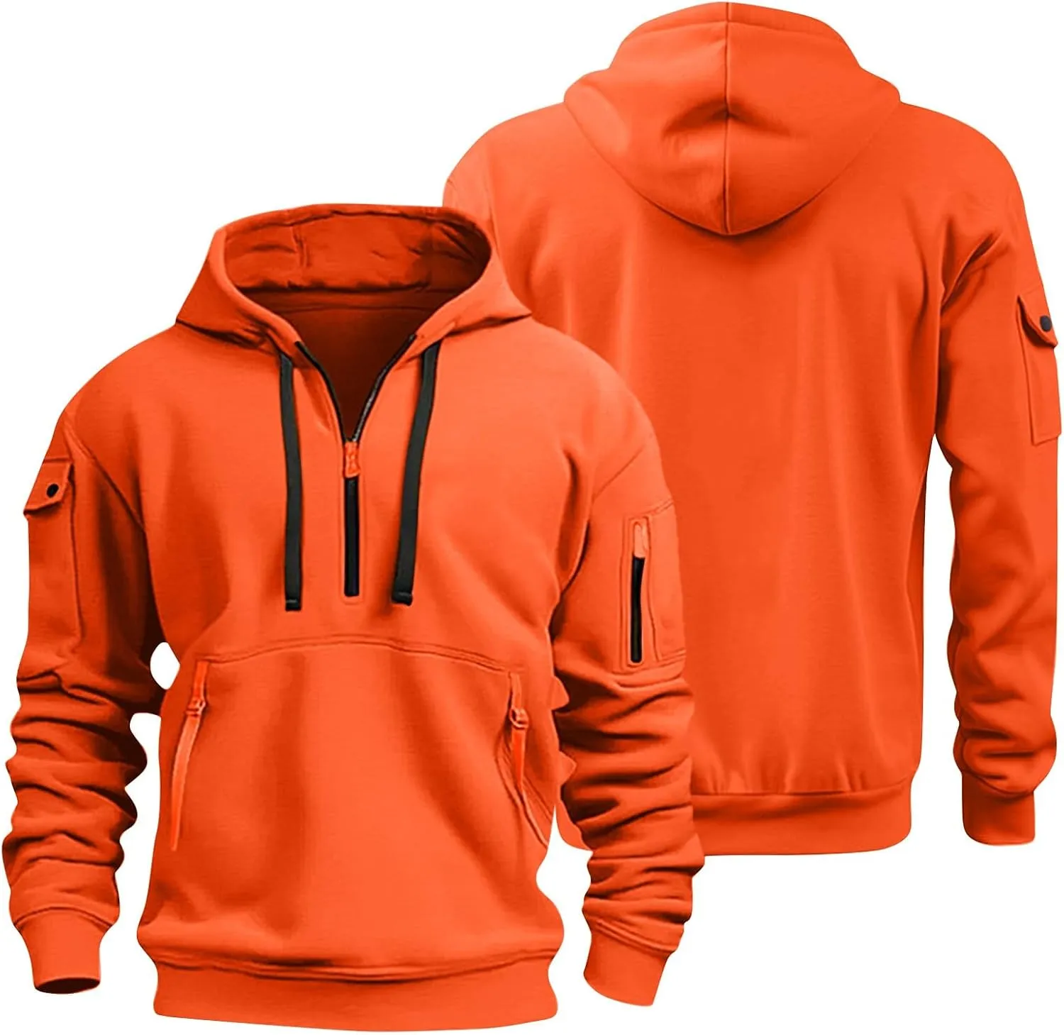 Mens Long Sleeve Quarter Zip Hoodies Print Tactical Pullover Hoodie Oversized Casual Hooded Sweatshirt with Pockets