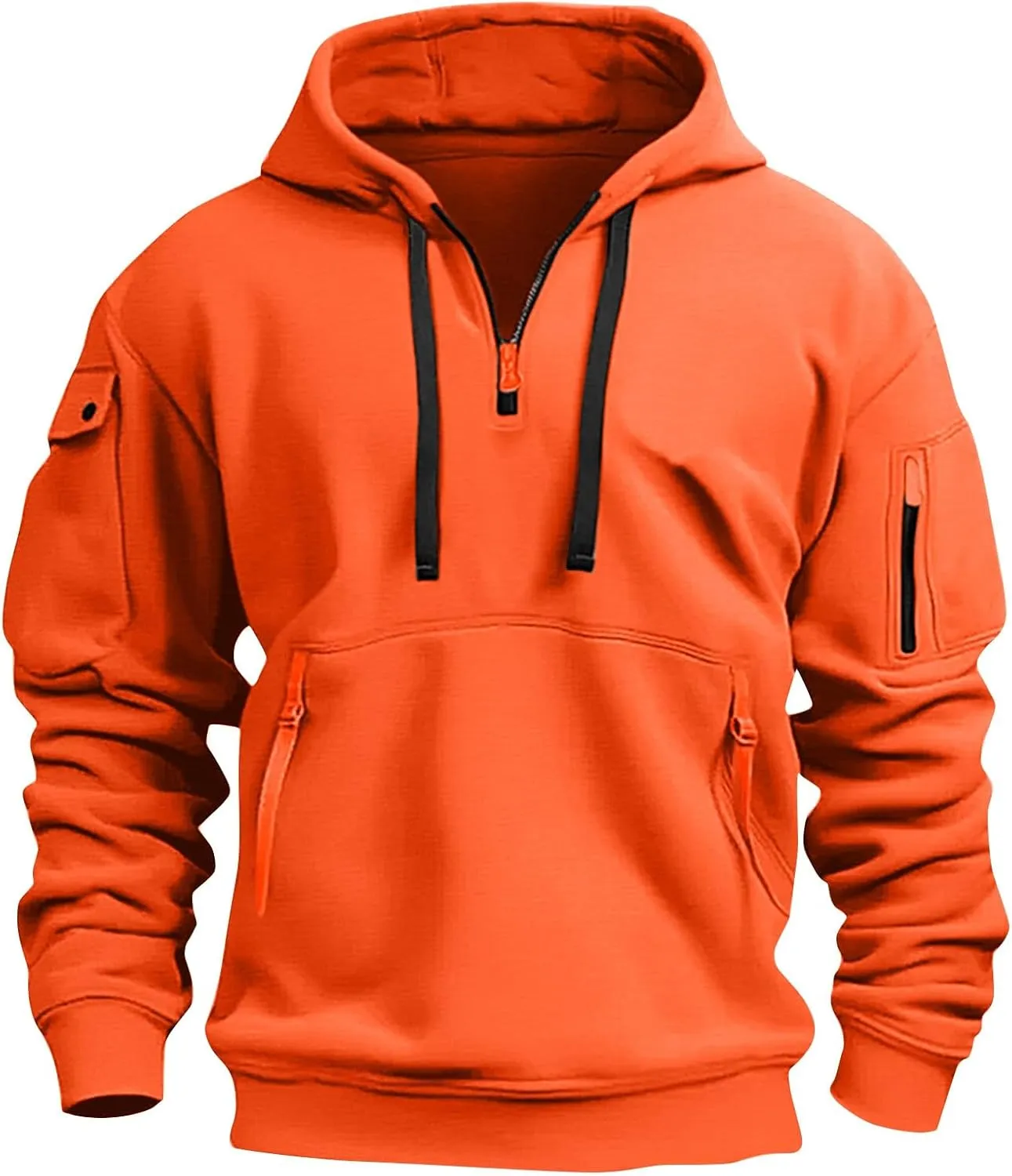 Mens Long Sleeve Quarter Zip Hoodies Print Tactical Pullover Hoodie Oversized Casual Hooded Sweatshirt with Pockets