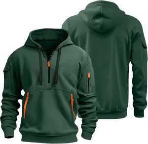 Mens Long Sleeve Quarter Zip Hoodies Print Tactical Pullover Hoodie Oversized Casual Hooded Sweatshirt with Pockets