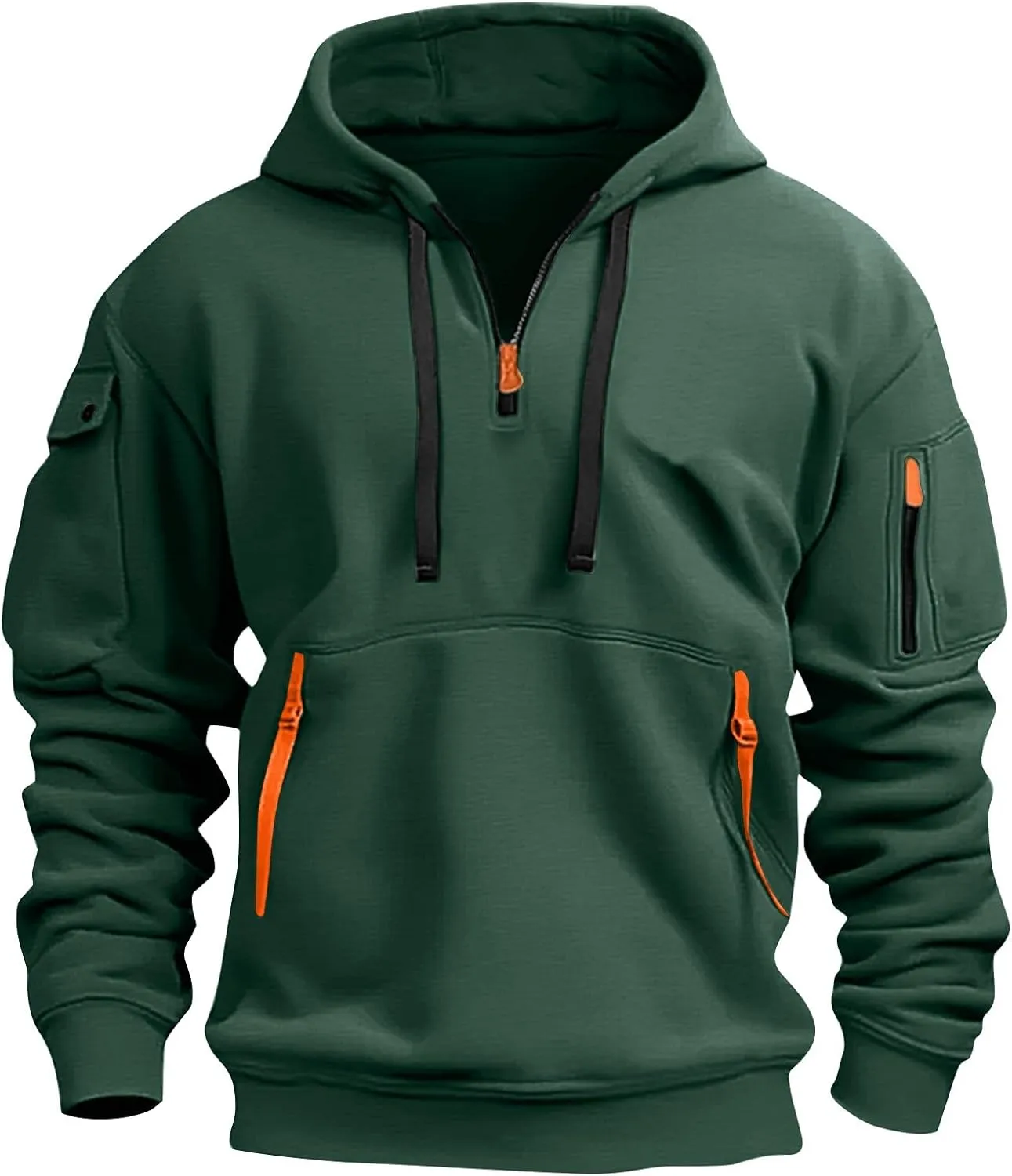 Mens Long Sleeve Quarter Zip Hoodies Print Tactical Pullover Hoodie Oversized Casual Hooded Sweatshirt with Pockets