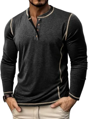 Mens Long Sleeve Tee Shirts Casual Basic Henley Shirts Lightweight Cotton Soft T-Shirts