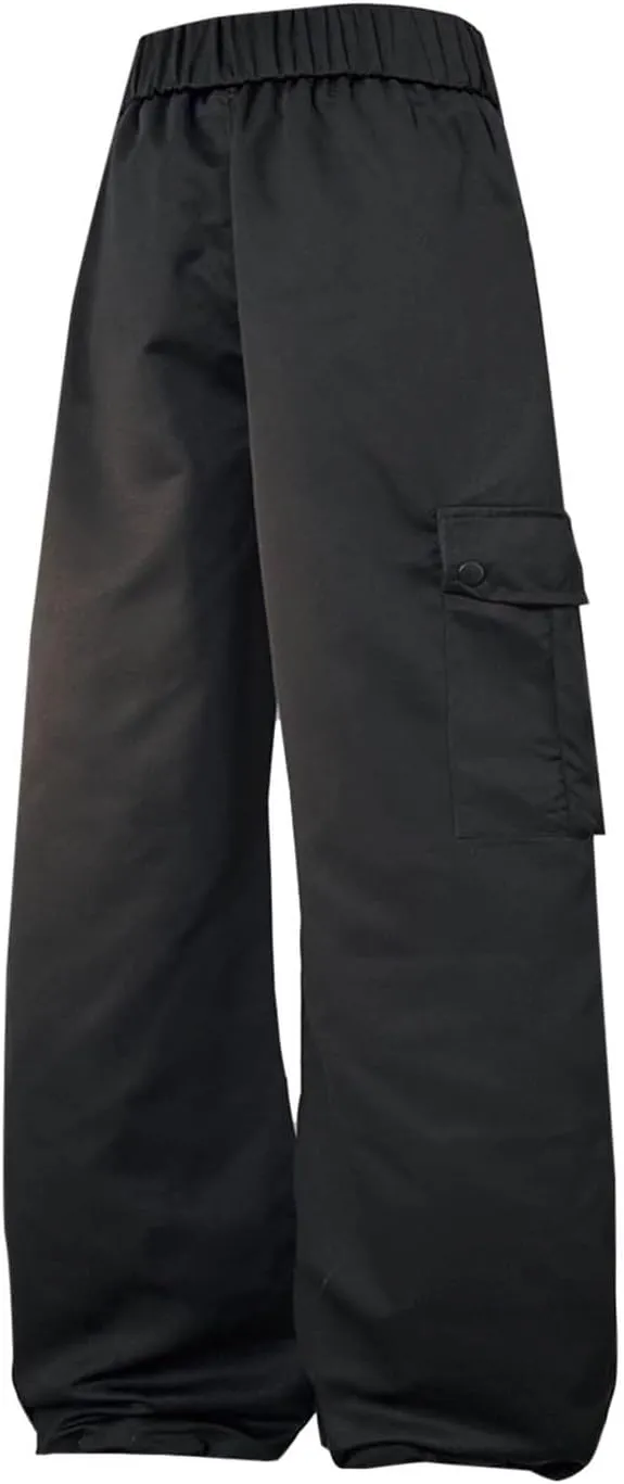 Mens Loose Straight Elastic Waist Cargo Pant Wide-Leg Drawstring Trousers Solid Multi-Pockets Pants Plus Size M-5xl