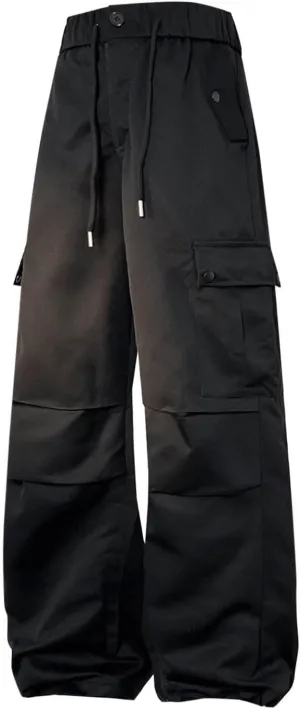 Mens Loose Straight Elastic Waist Cargo Pant Wide-Leg Drawstring Trousers Solid Multi-Pockets Pants Plus Size M-5xl