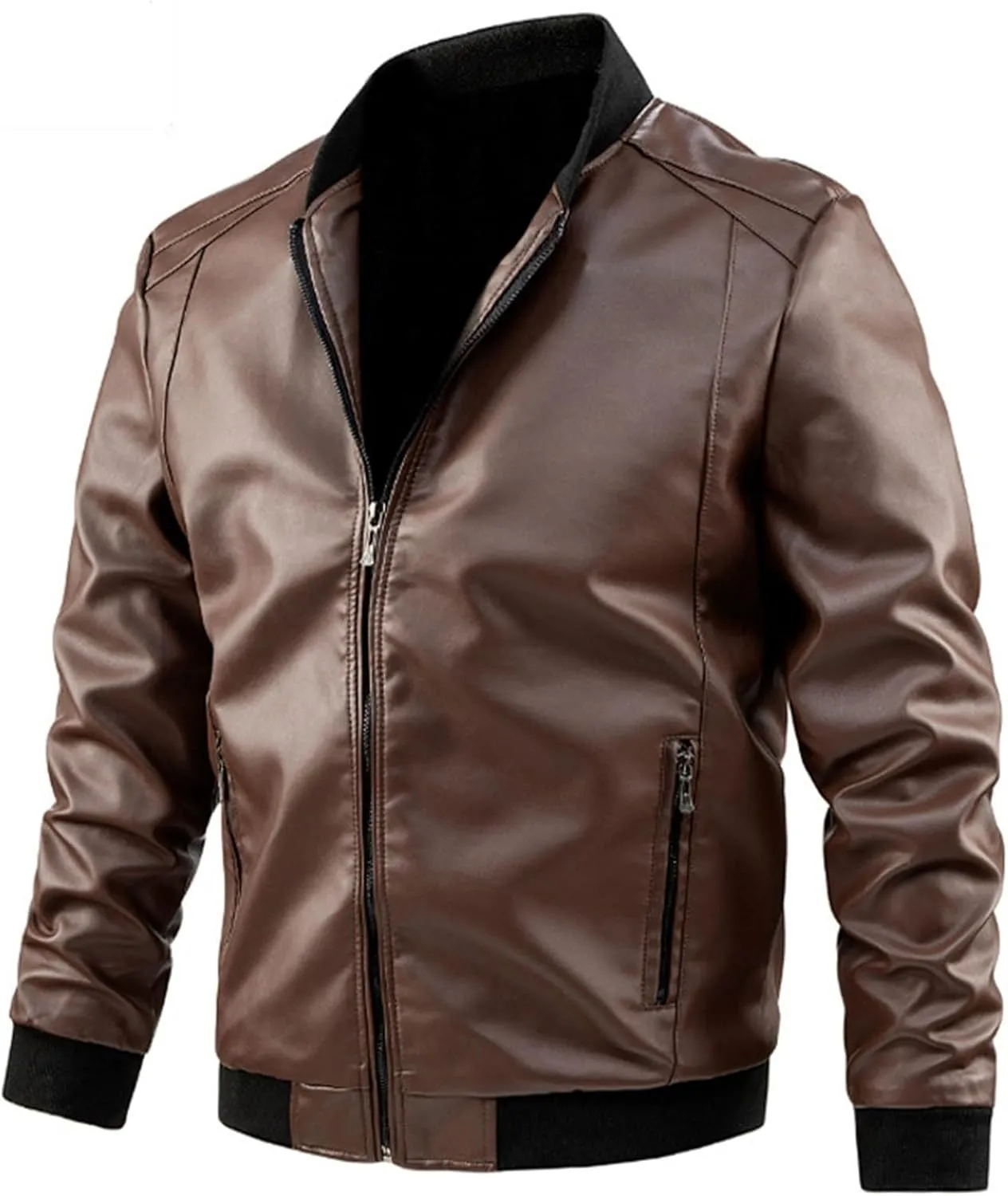 Mens Motorcycle Leather Jacket Oversize Loose Full Zip PU Biker Coat Classic Style Distressed Outwear with Pockets