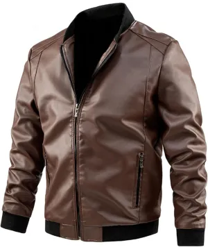Mens Motorcycle Leather Jacket Oversize Loose Full Zip PU Biker Coat Classic Style Distressed Outwear with Pockets