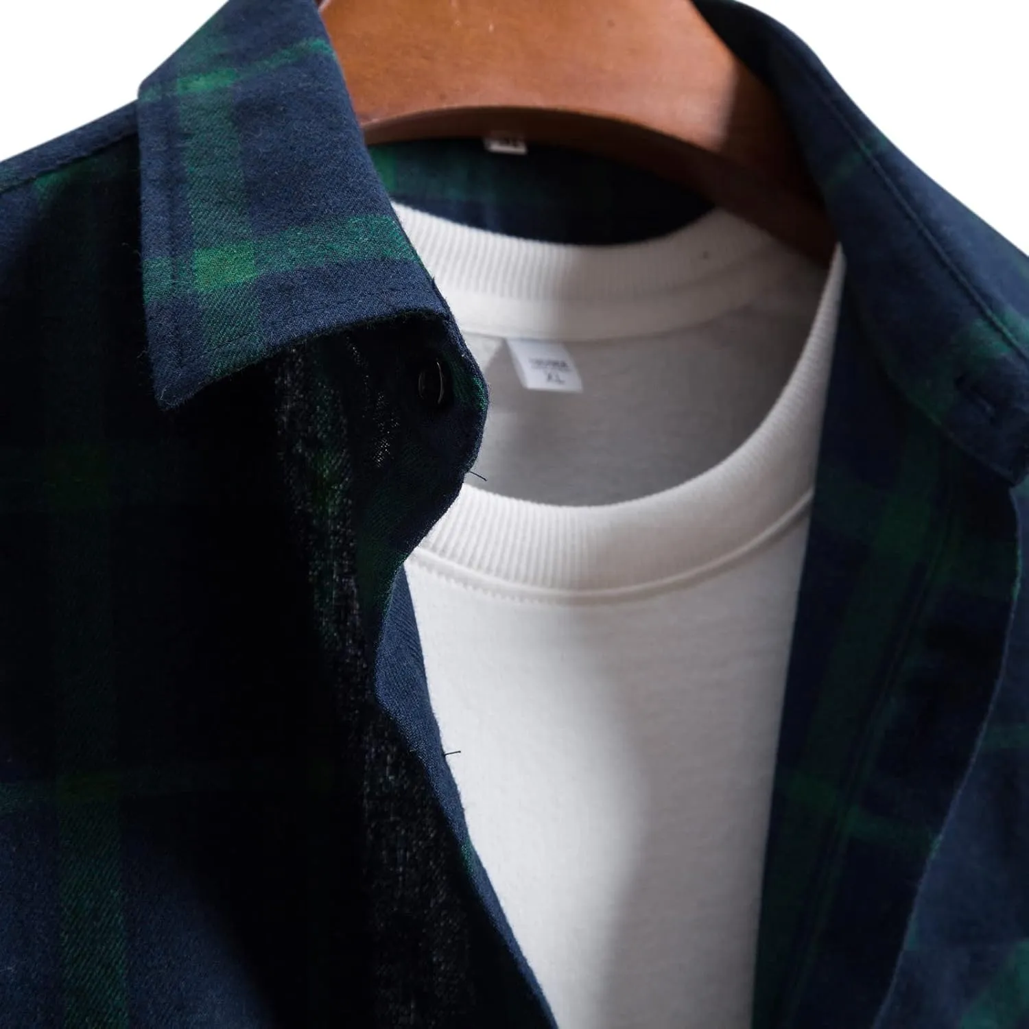 Men's Plaid Flannel Shirt Button Down Long Sleeve Regular-Fit Shacket Jacket Lapel Checked Oxford Gingham Shirts