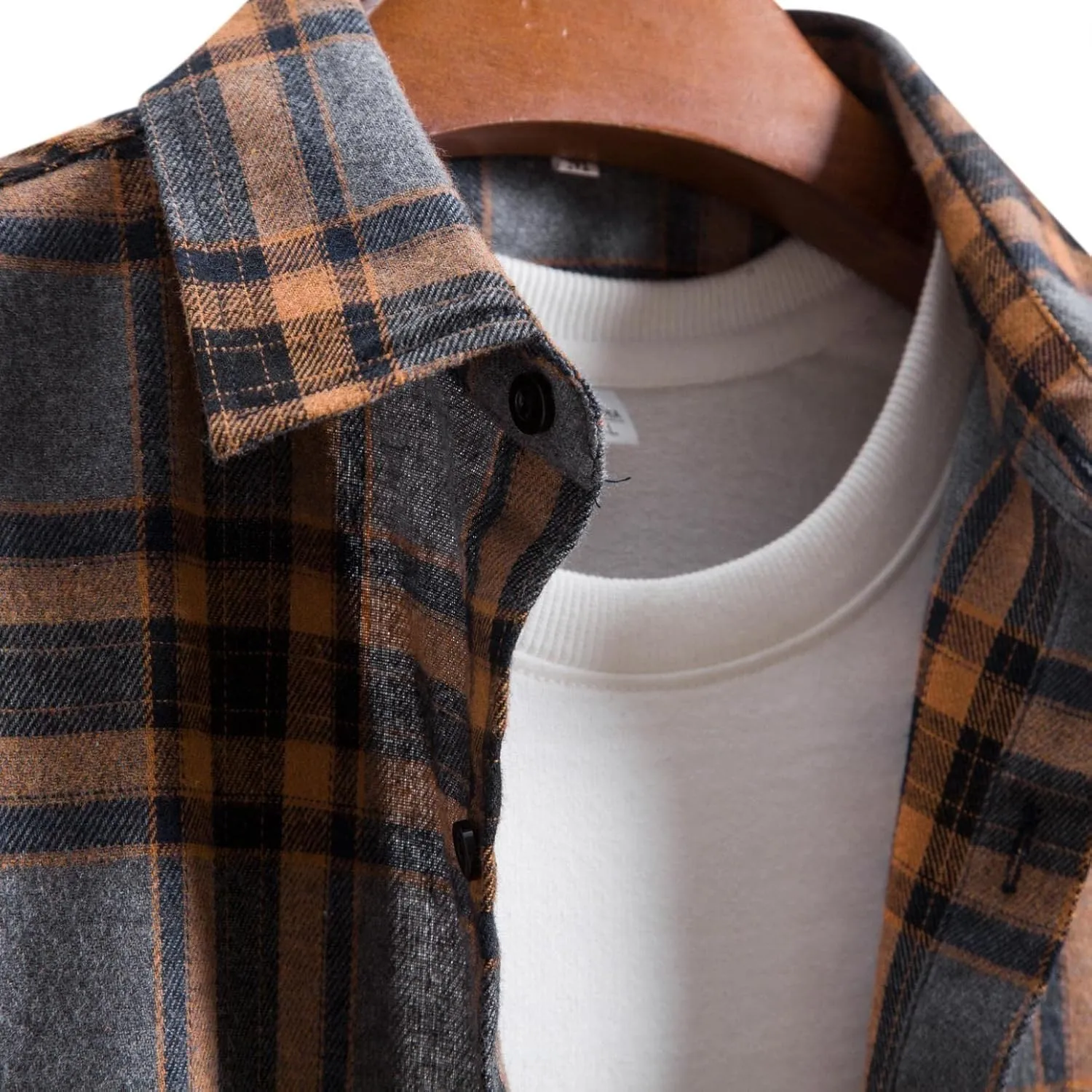 Men's Plaid Flannel Shirt Button Down Long Sleeve Regular-Fit Shacket Jacket Lapel Checked Oxford Gingham Shirts