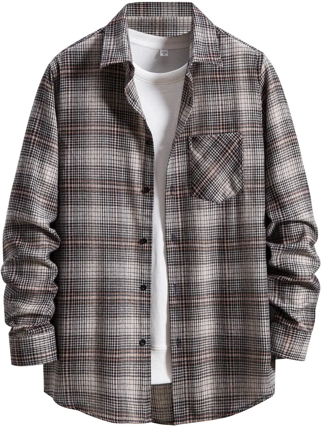 Men's Plaid Flannel Shirt Button Down Long Sleeve Regular-Fit Shacket Jacket Lapel Checked Oxford Gingham Shirts