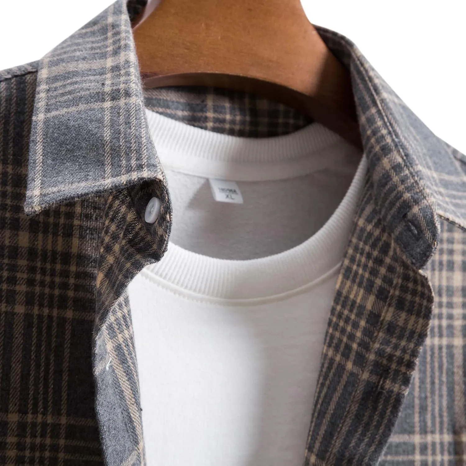 Men's Plaid Flannel Shirt Button Down Long Sleeve Regular-Fit Shacket Jacket Lapel Checked Oxford Gingham Shirts