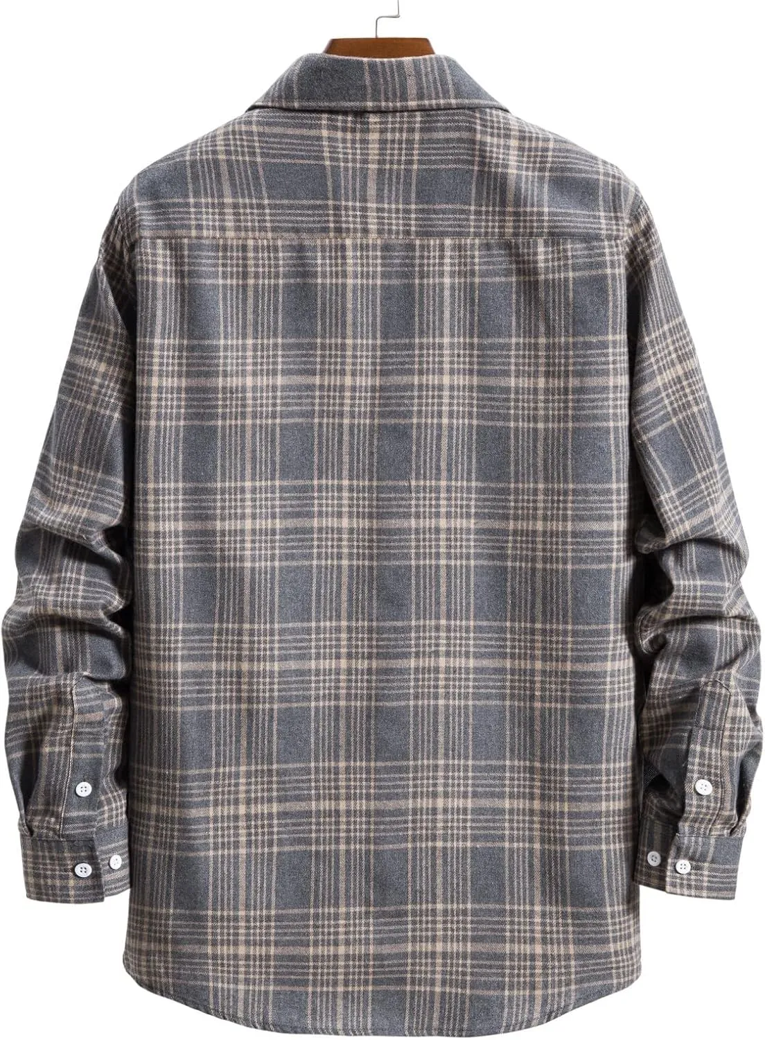 Men's Plaid Flannel Shirt Button Down Long Sleeve Regular-Fit Shacket Jacket Lapel Checked Oxford Gingham Shirts