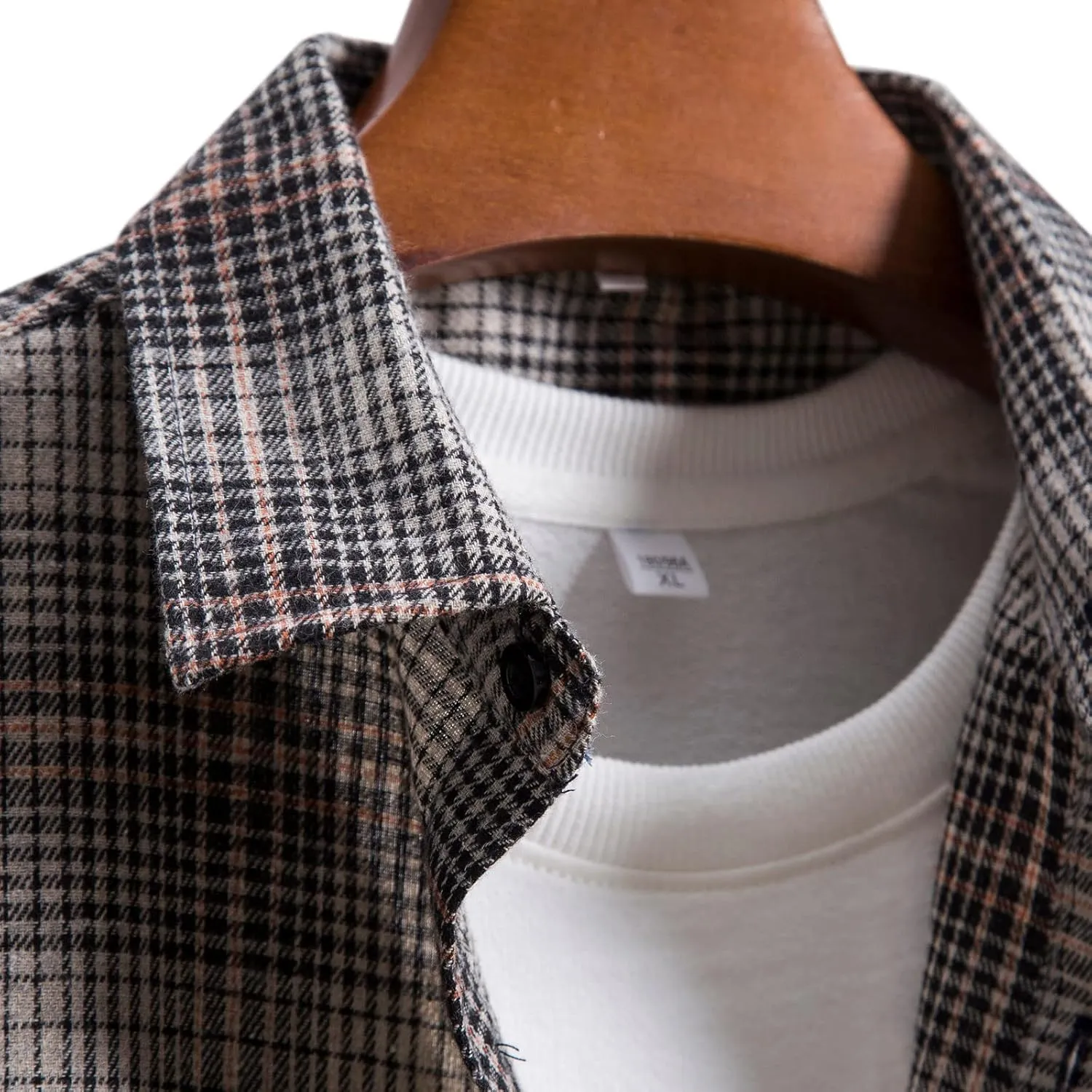 Men's Plaid Flannel Shirt Button Down Long Sleeve Regular-Fit Shacket Jacket Lapel Checked Oxford Gingham Shirts