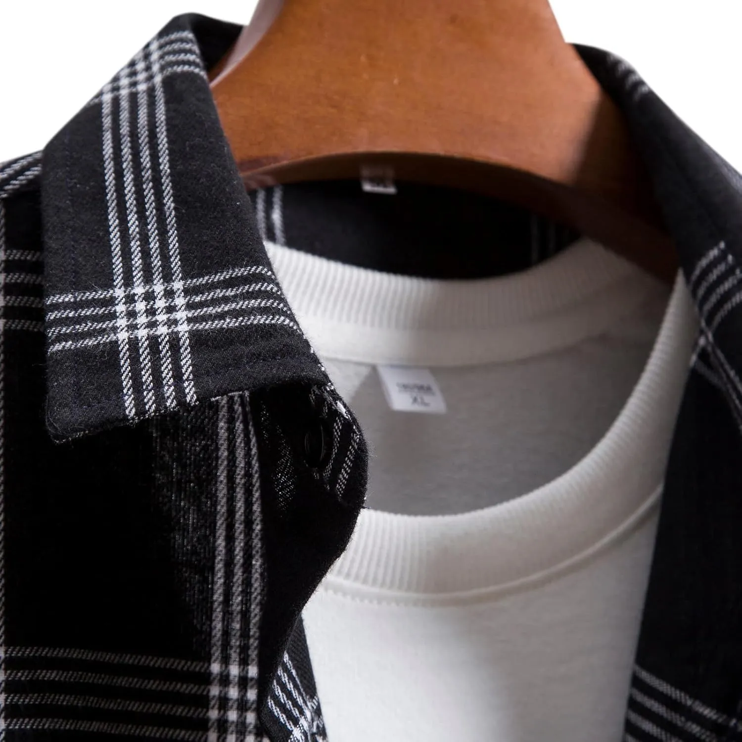 Men's Plaid Flannel Shirt Button Down Long Sleeve Regular-Fit Shacket Jacket Lapel Checked Oxford Gingham Shirts