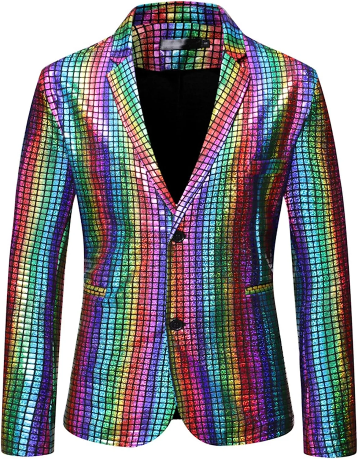 Men's Plaid Party Nightclub Dress Suit Jacket 2 Button Metallic Fashion Blazer Sequin Slim Fit Stylish Sport Coat