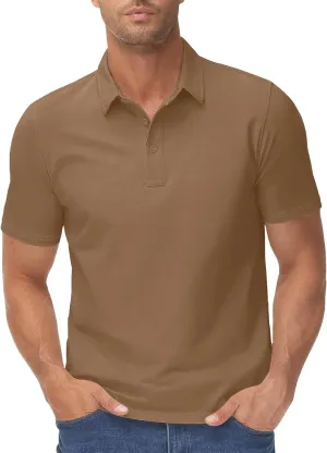 Men's Polo Shirts Classic Fit Short Sleeve Golf Tennis Shirt Fashion Casual Solid Stretch V Neck Collared Work Tops