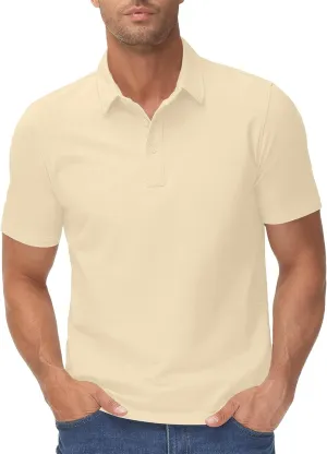 Men's Polo Shirts Classic Fit Short Sleeve Golf Tennis Shirt Fashion Casual Solid Stretch V Neck Collared Work Tops