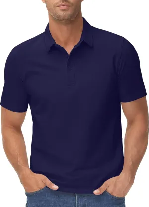 Men's Polo Shirts Classic Fit Short Sleeve Golf Tennis Shirt Fashion Casual Solid Stretch V Neck Collared Work Tops