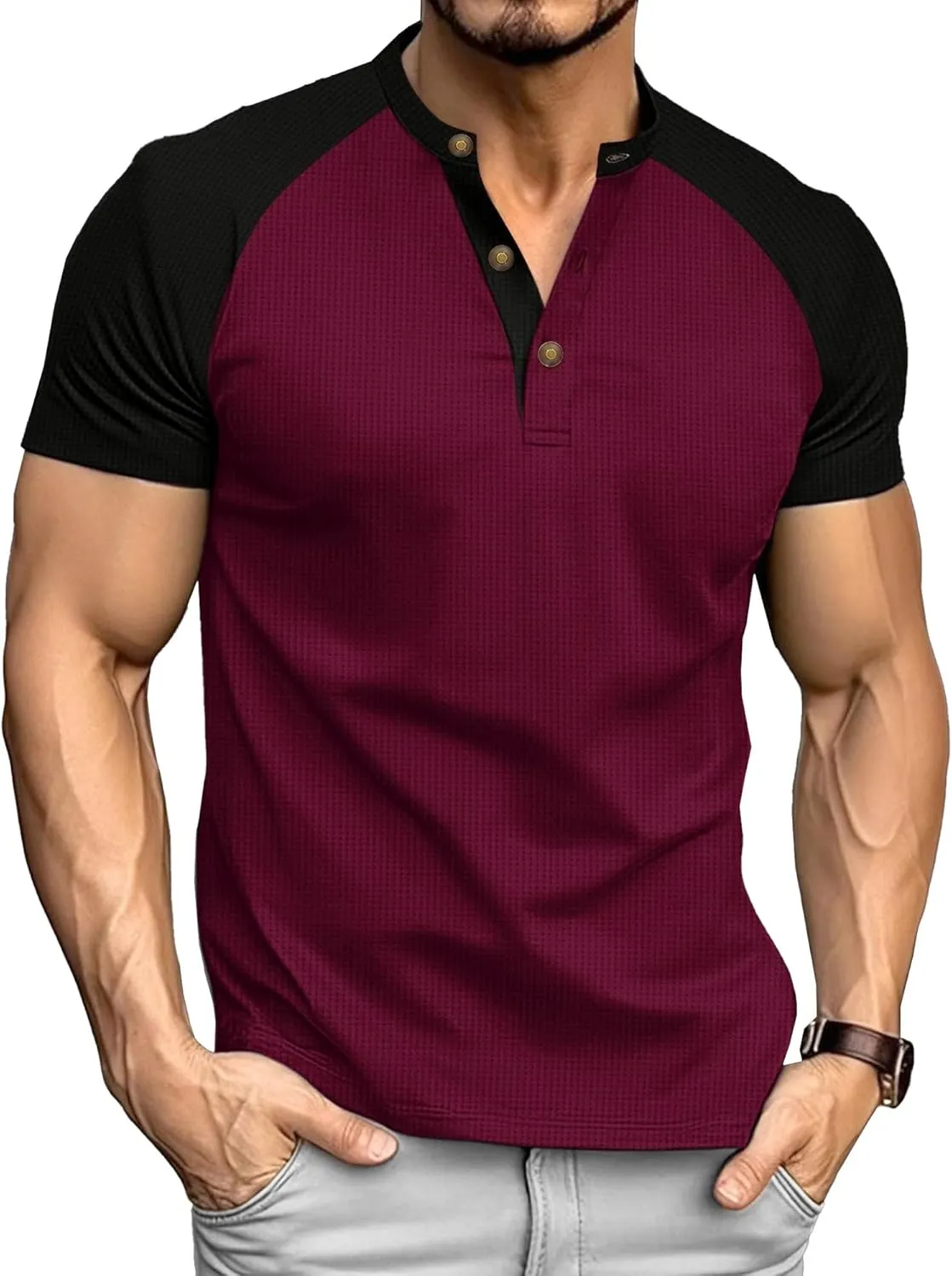 Men's Short Sleeve Henley Shirts Casual Lightweight Slim Fit Henley T-Shirts Gym Workout Athletic Basic Tees Tops