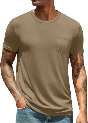 Mens Short Sleeve Shirts Casual with Chest Pocket Ultra Soft Cotton T-Shirt Classic Fit Lightweight Tee Shirt Vintage