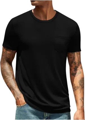 Mens Short Sleeve Shirts Casual with Chest Pocket Ultra Soft Cotton T-Shirt Classic Fit Lightweight Tee Shirt Vintage