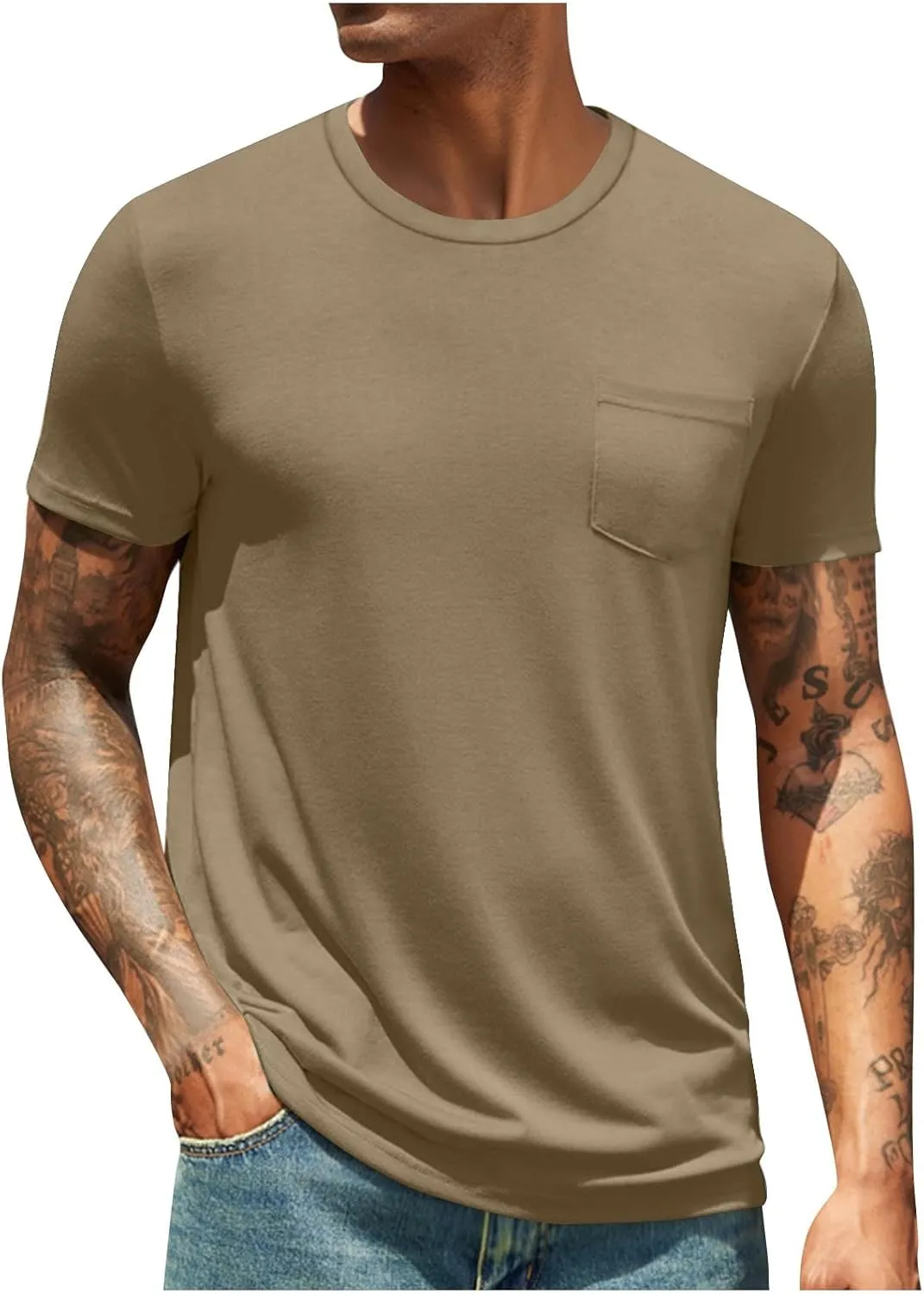 Mens Short Sleeve Shirts Casual with Chest Pocket Ultra Soft Cotton T-Shirt Classic Fit Lightweight Tee Shirt Vintage