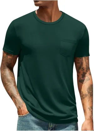 Mens Short Sleeve Shirts Casual with Chest Pocket Ultra Soft Cotton T-Shirt Classic Fit Lightweight Tee Shirt Vintage