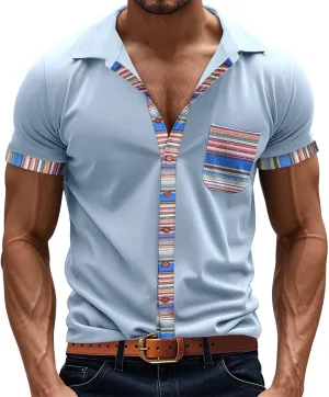 Men's Slim Fit Golf Polo Shirts Classic Short Sleeve Striped Performance Moisture Wicking Quick Dry Button Down