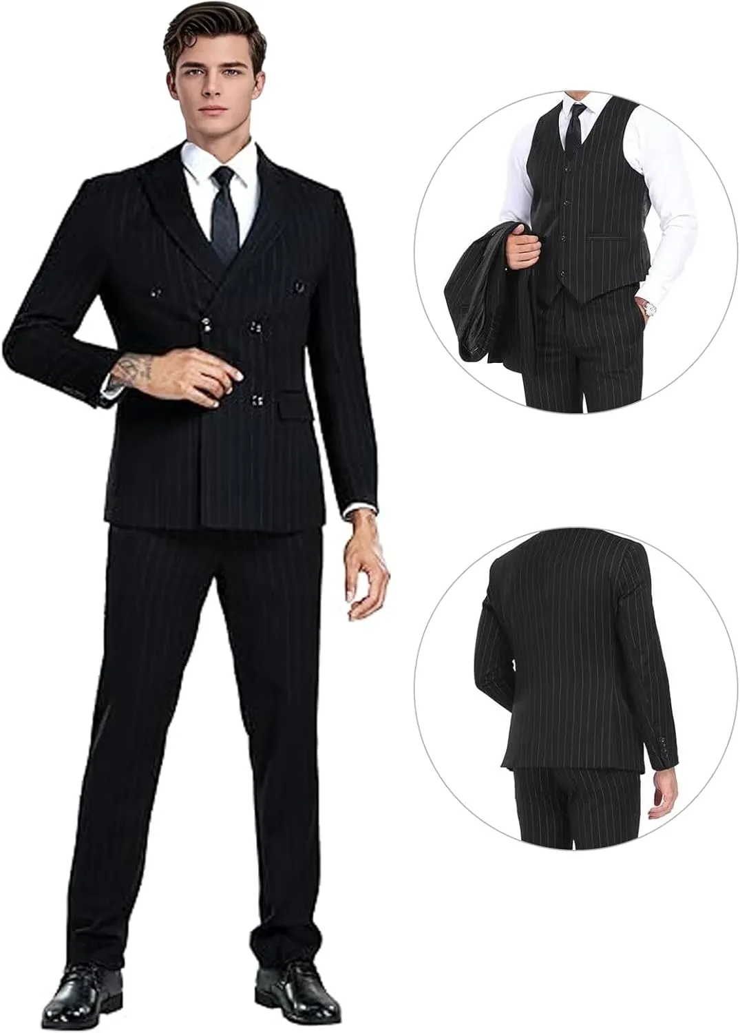 Men's Suit Set 3 Pieces Plaid Slim Fit Suit Formal Bussiness Wedding Suit Casual Prom Tuxedos Blazer Vest Pant