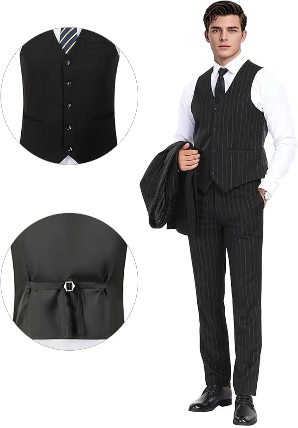 Men's Suit Set 3 Pieces Plaid Slim Fit Suit Formal Bussiness Wedding Suit Casual Prom Tuxedos Blazer Vest Pant