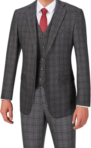 Men's Suit Set 3 Pieces Plaid Slim Fit Suit Formal Bussiness Wedding Suit Casual Prom Tuxedos Blazer Vest Pant