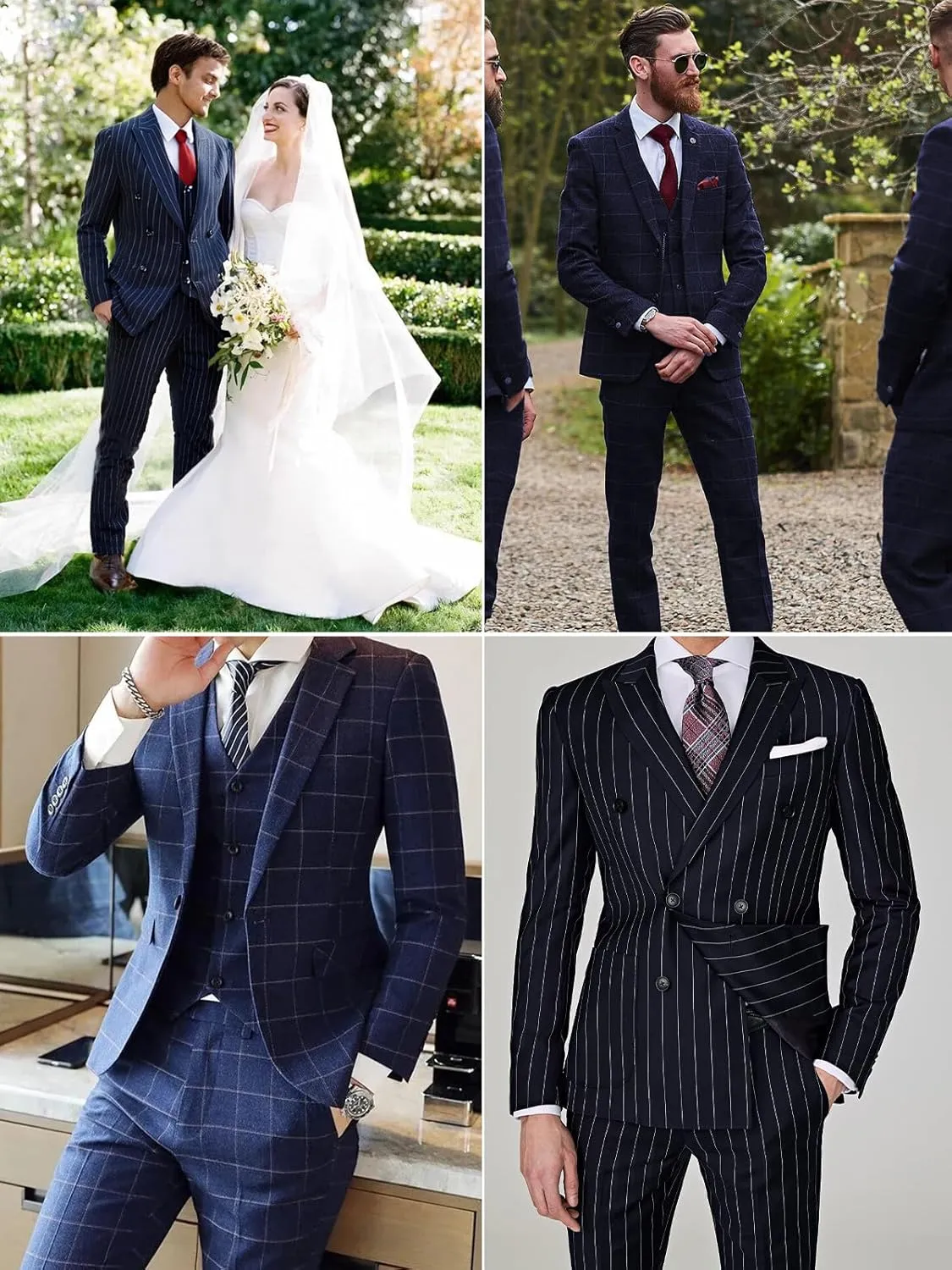 Men's Suit Set 3 Pieces Plaid Slim Fit Suit Formal Bussiness Wedding Suit Casual Prom Tuxedos Blazer Vest Pant