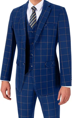 Men's Suit Set 3 Pieces Plaid Slim Fit Suit Formal Bussiness Wedding Suit Casual Prom Tuxedos Blazer Vest Pant