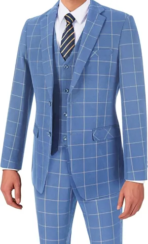Men's Suit Set 3 Pieces Plaid Slim Fit Suit Formal Bussiness Wedding Suit Casual Prom Tuxedos Blazer Vest Pant