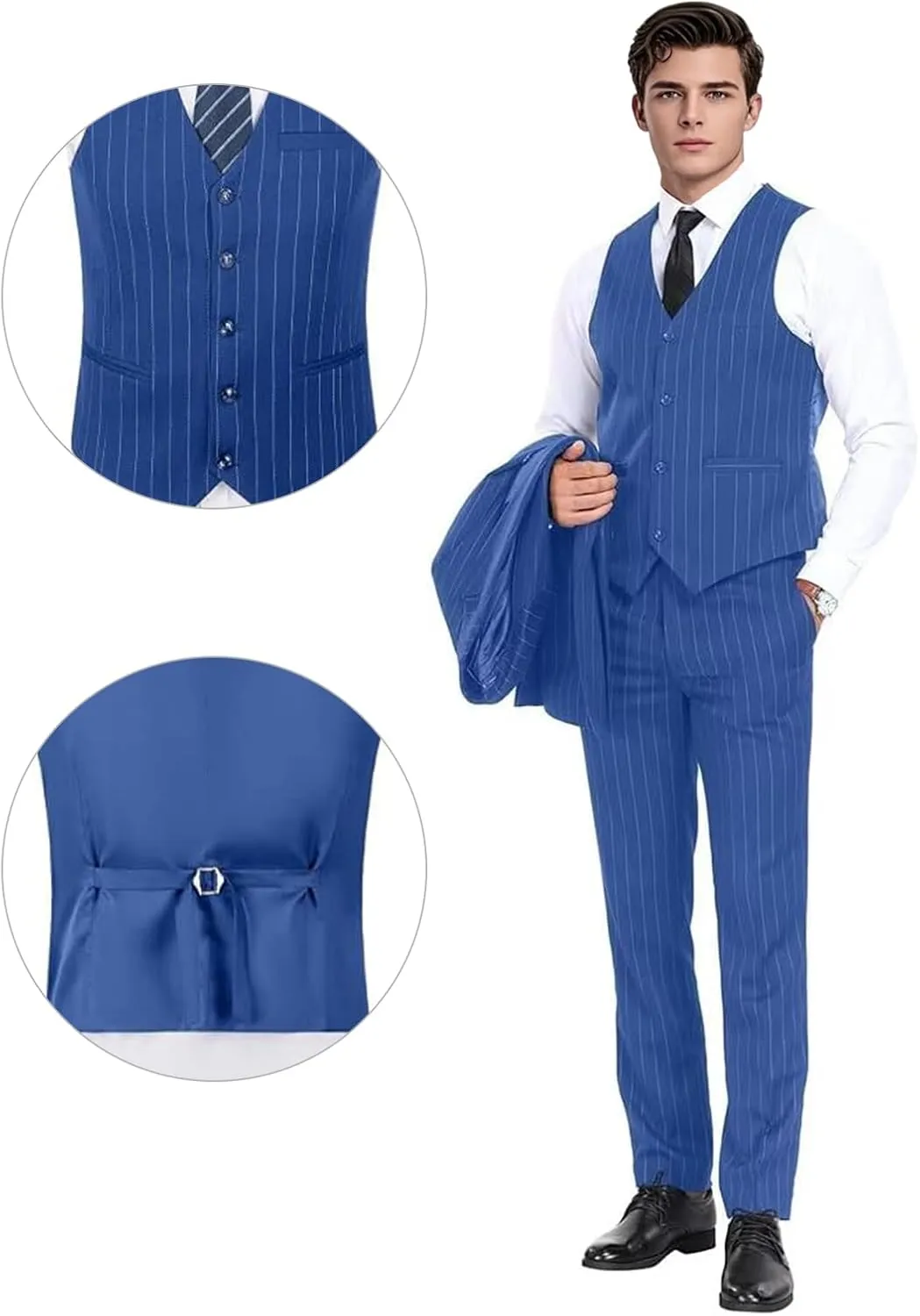 Men's Suit Set 3 Pieces Plaid Slim Fit Suit Formal Bussiness Wedding Suit Casual Prom Tuxedos Blazer Vest Pant