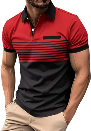 Men's Summer Casual Stylish Polo Shirts Zip-Up Lapel Short-Sleeved Tops Workout Sports Tops Classic Golf Shirts