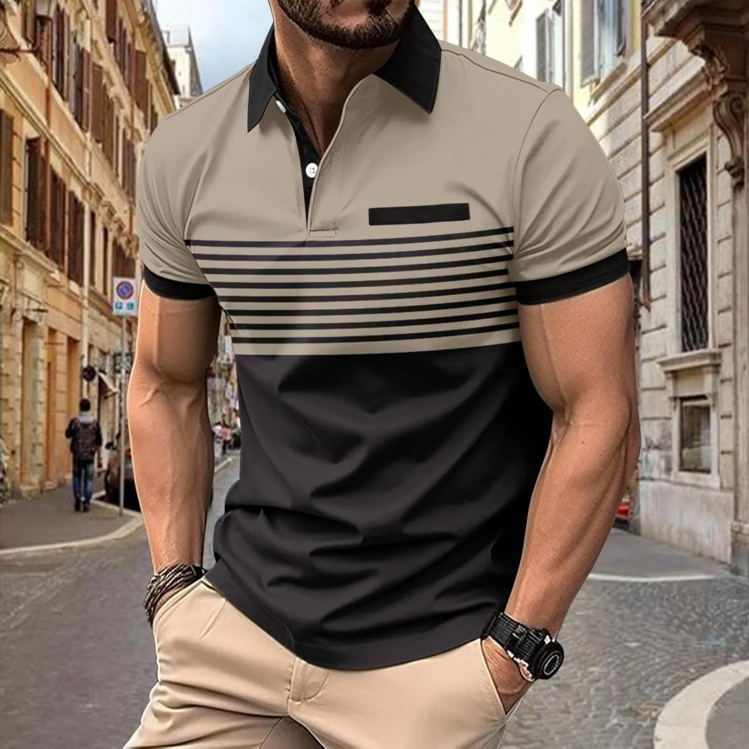 Men's Summer Casual Stylish Polo Shirts Zip-Up Lapel Short-Sleeved Tops Workout Sports Tops Classic Golf Shirts