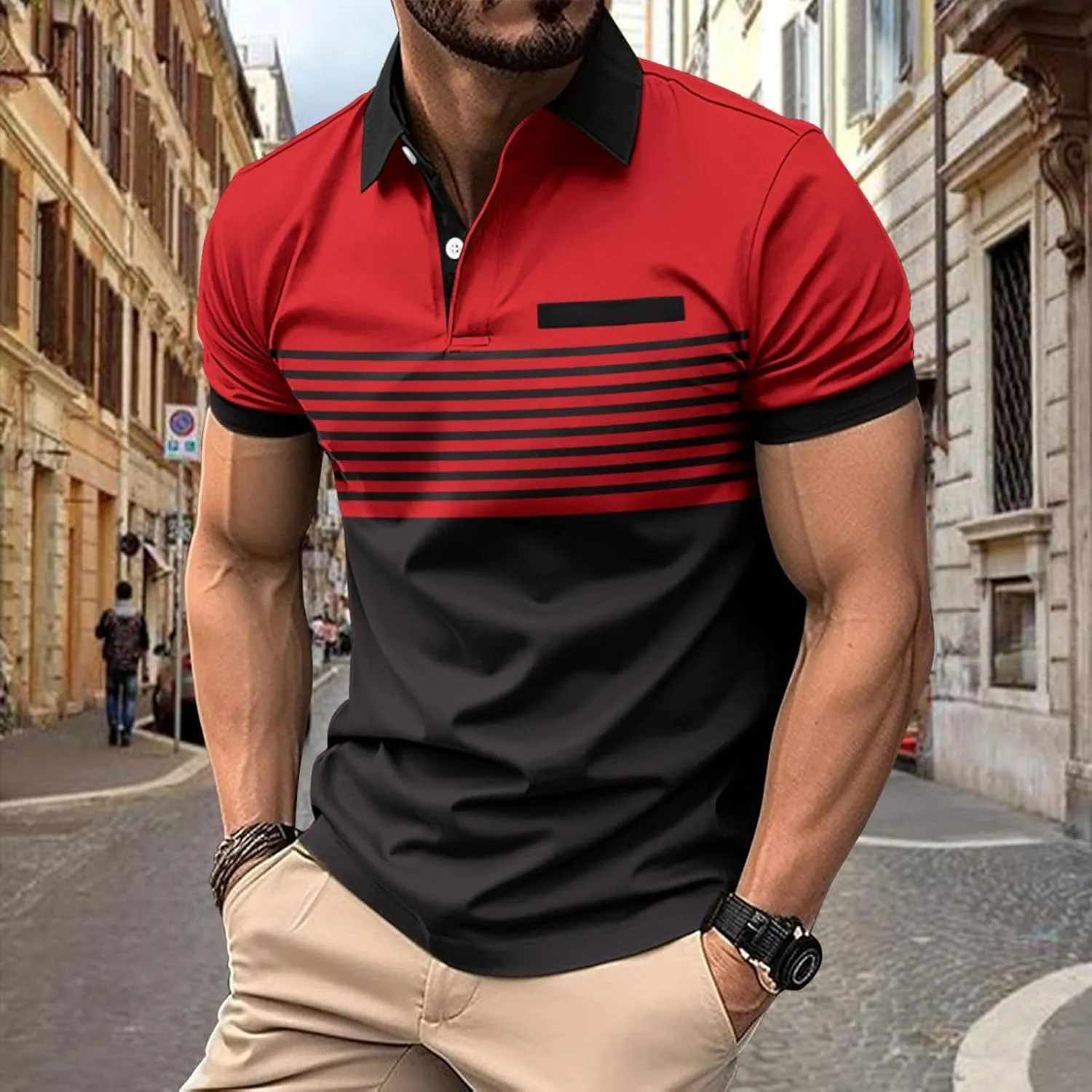 Men's Summer Casual Stylish Polo Shirts Zip-Up Lapel Short-Sleeved Tops Workout Sports Tops Classic Golf Shirts
