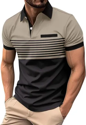 Men's Summer Casual Stylish Polo Shirts Zip-Up Lapel Short-Sleeved Tops Workout Sports Tops Classic Golf Shirts