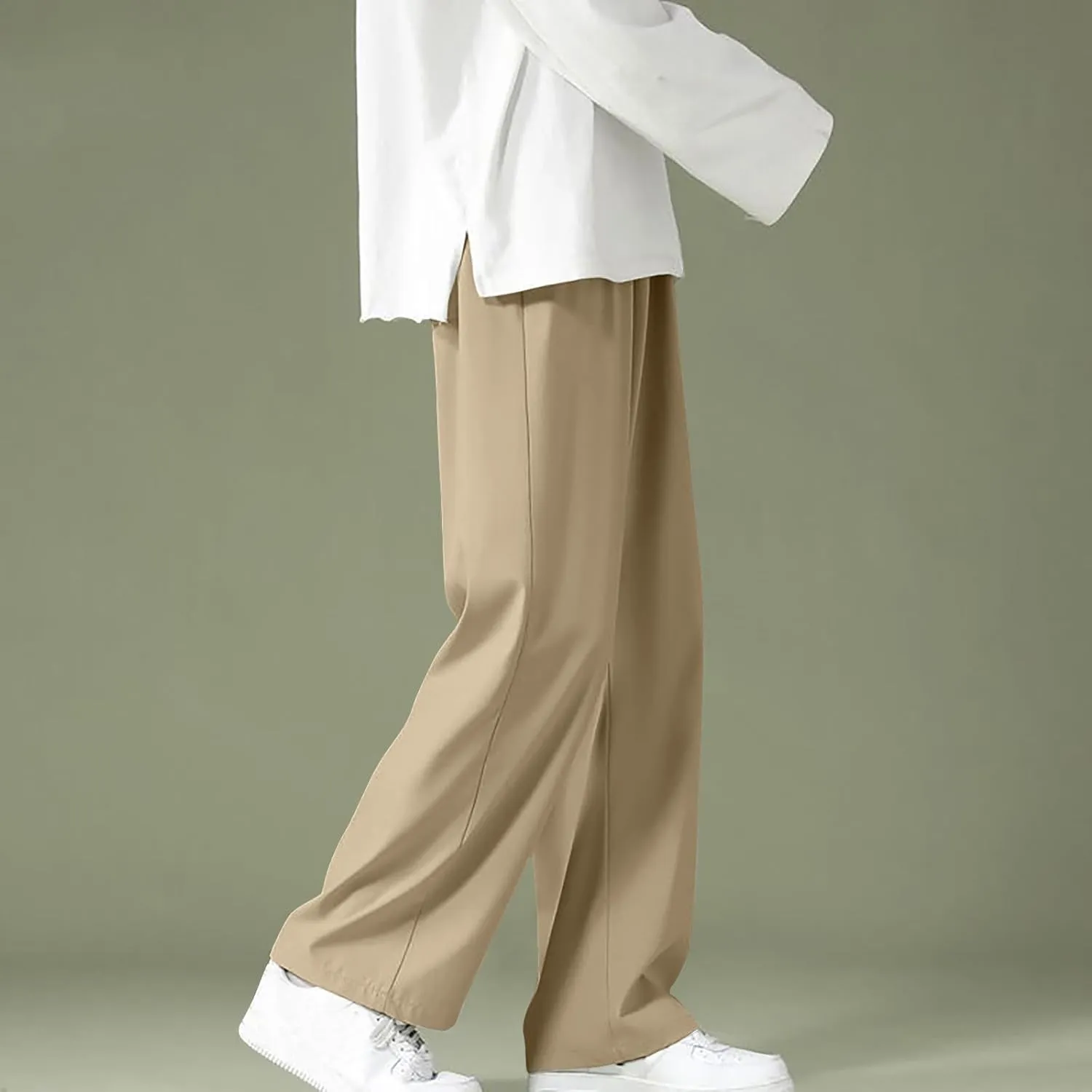 Mens Summer Ice Silk Baggy Pants Soft Straight Leg Solid Casual Beach Yoga Sports Outdoor Lounge Pants with Pockets