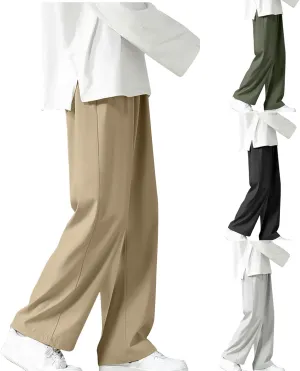 Mens Summer Ice Silk Baggy Pants Soft Straight Leg Solid Casual Beach Yoga Sports Outdoor Lounge Pants with Pockets