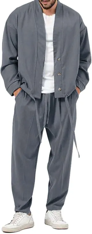 Mens Sweat Suits 2 Piece Button Down Cardigan and Jogging Pants Sweatsuit Sets Casual Athletic Outfits Loungewear