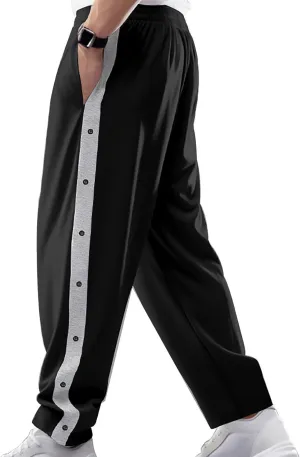 Men's Tear Away Basketball Pants High Split Snap Button Casual Sweatpants with Pockets Straight Leg Loose Beach ﻿